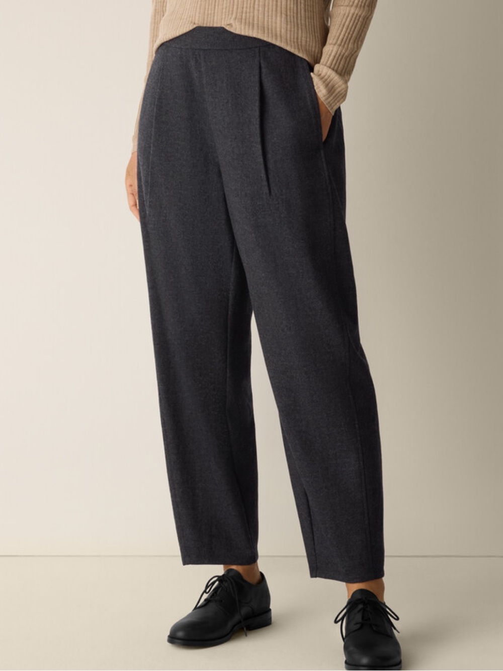 Eileen Fisher Melange Boiled Wool Jersey Lantern Pant Charcoal Gray Size Large